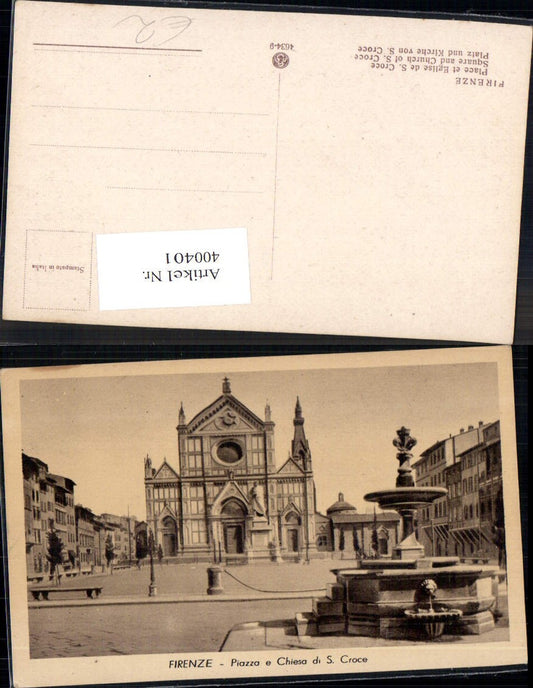 400401,Firenze Florenz Piazza e Chiesa di S. Croce Kirche Brunnen Springbrunnen