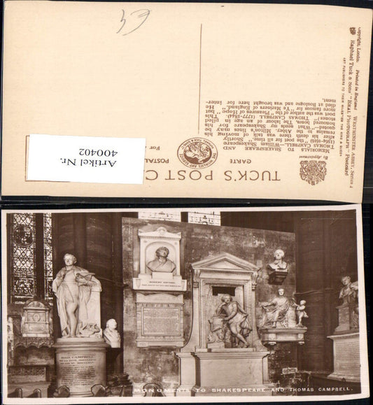 400402,Kirche London Westminster Abbey Munoments to Shakespeare and Thomas Campbell