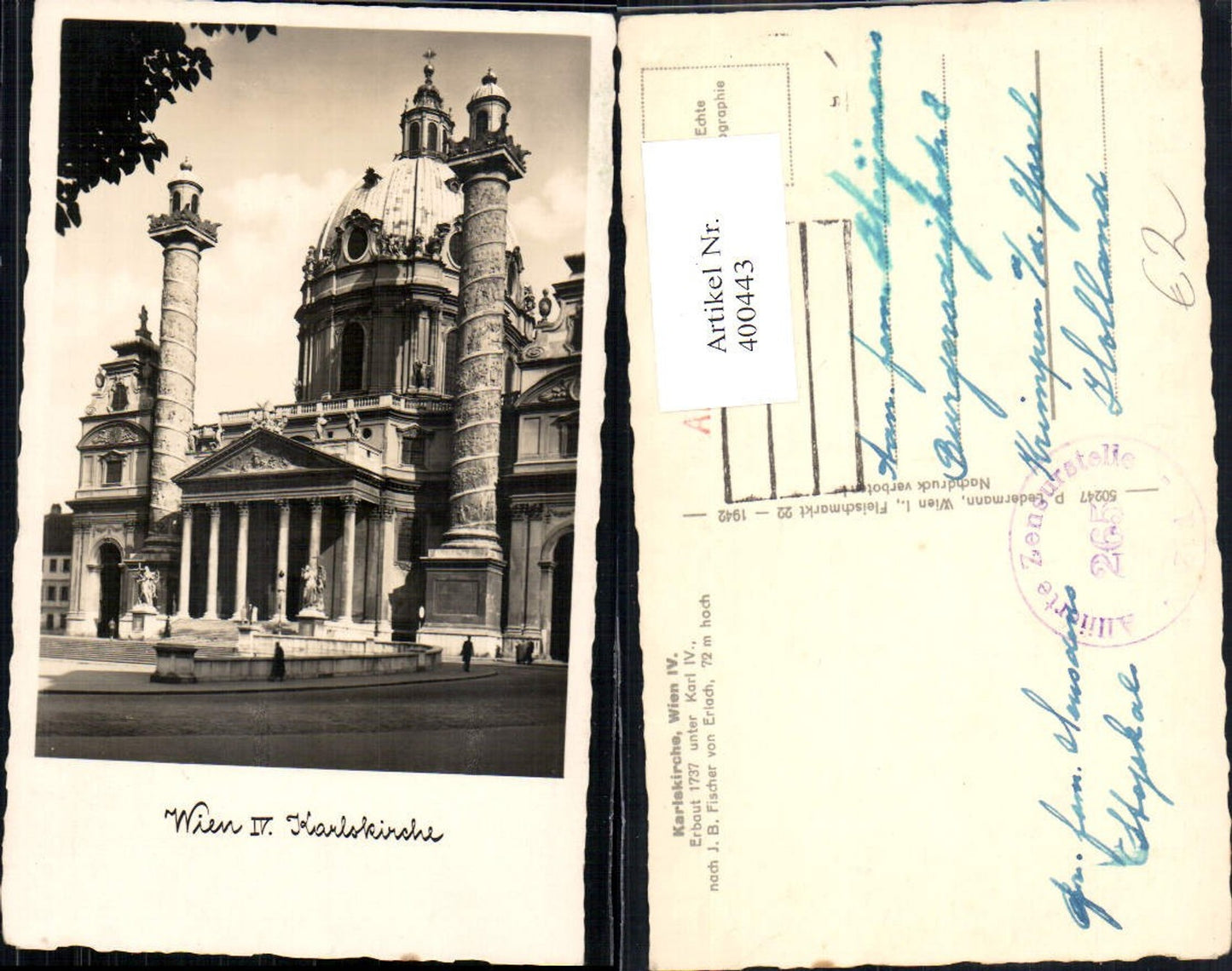 400443,Foto Ak Kirche Wien Karlskirche