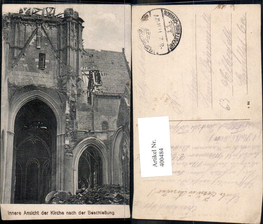400484,Innere Ansicht d. Kirche nach Beschießung Zerstörung