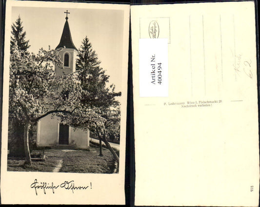400494,Foto Ak Kirche Dorfkirche Baumblüte