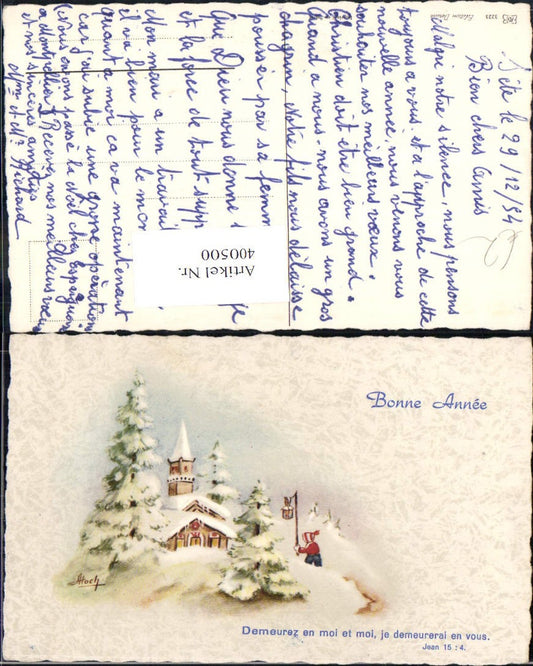 400500,Künstler Ak Atoch Kirche Kirchlein Winteransicht Kind Laterne