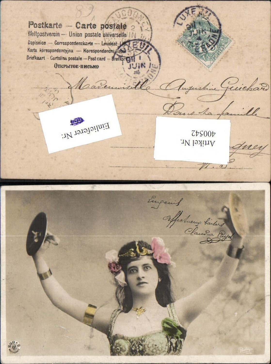 400542,Fotokunst Frau m. Schellen Becken Musikinstrument pub Reutlinger
