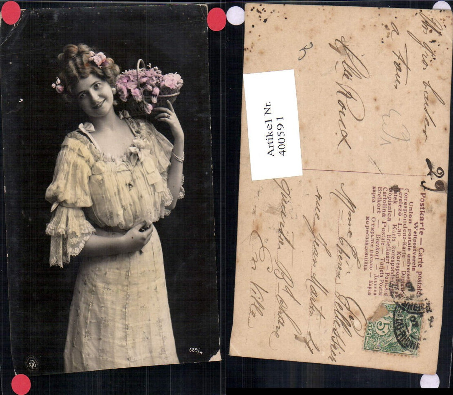 400591,Fotokunst Frau Kleid Blumenkorb pub NPG 689/4