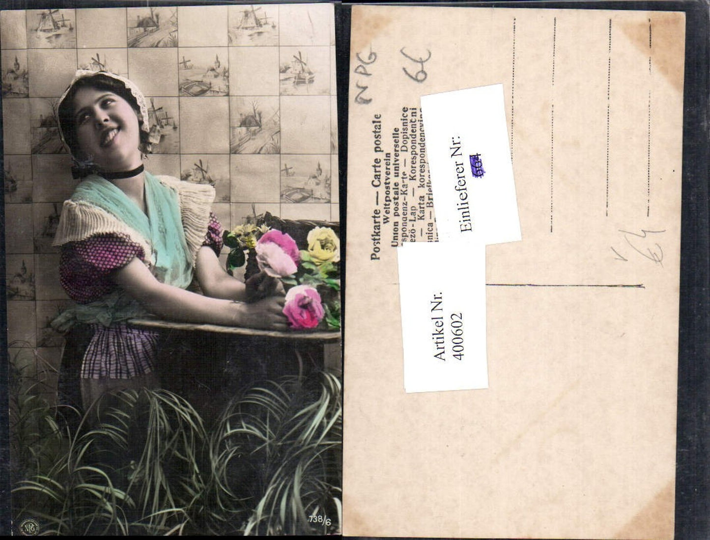 400602,Fotokunst Frau Mädchen Tracht Blumen pub NPG 738/6