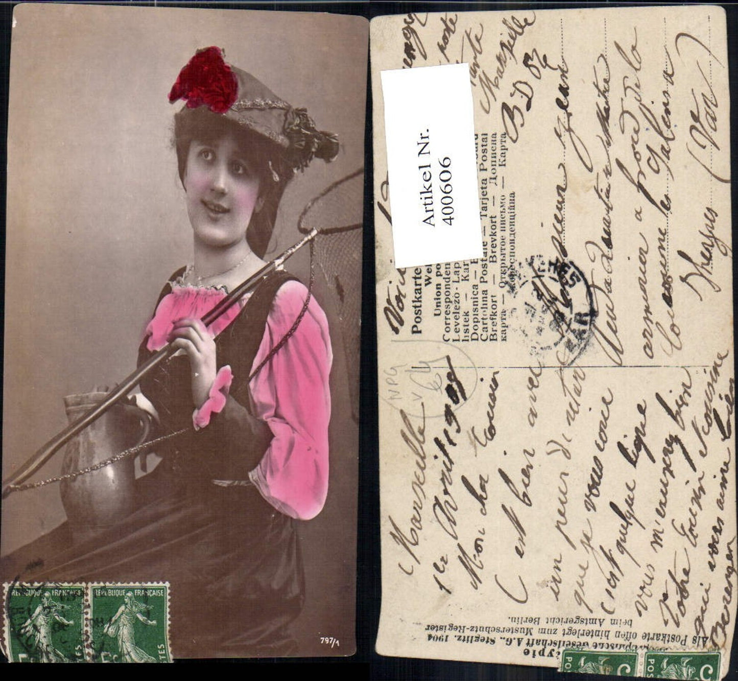 400606,Fotokunst Frau Kescher Krug Hut pub NPG 797/1