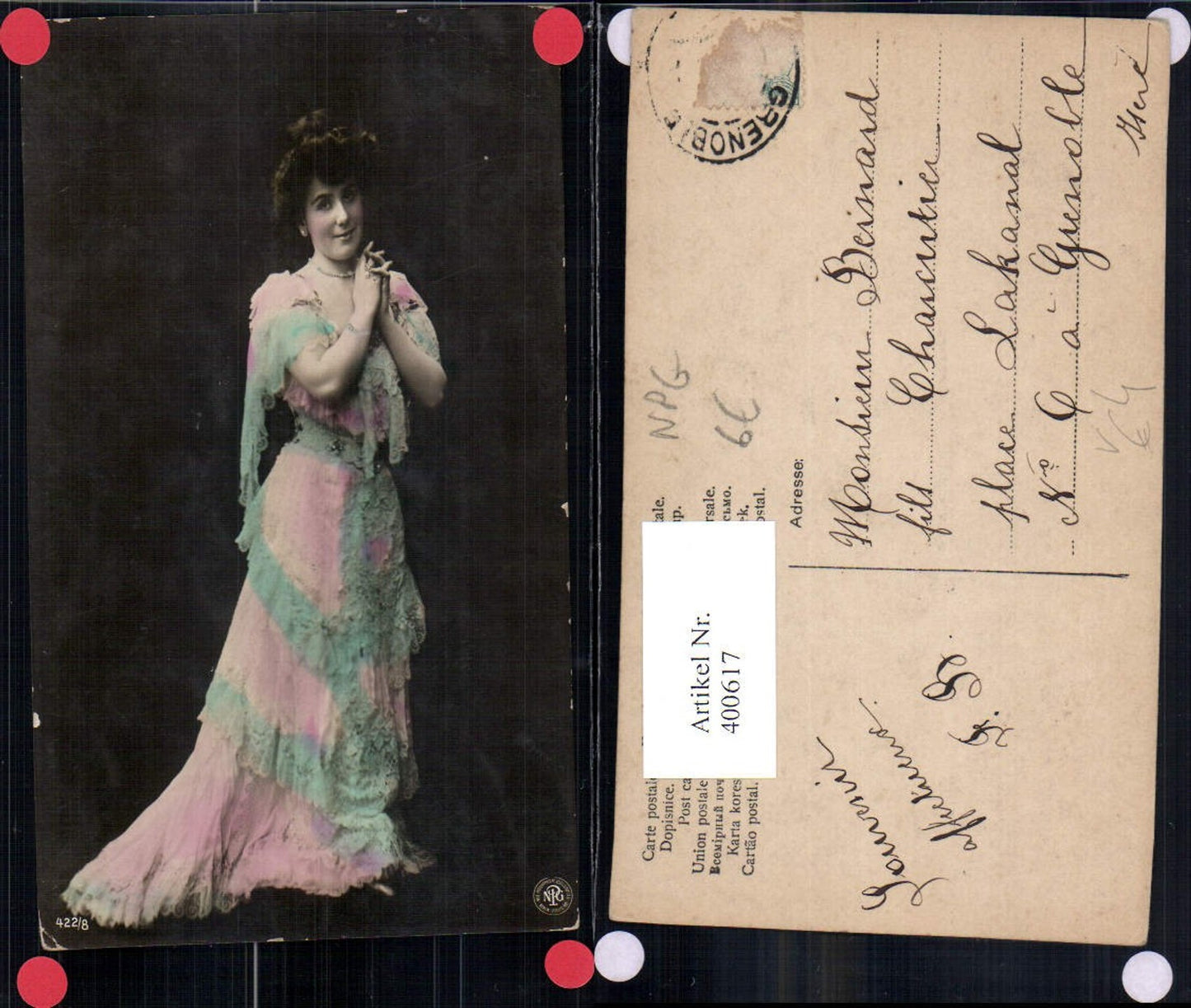400617,Fotokunst Frau Kleid Perlenkette pub NPG 422/8