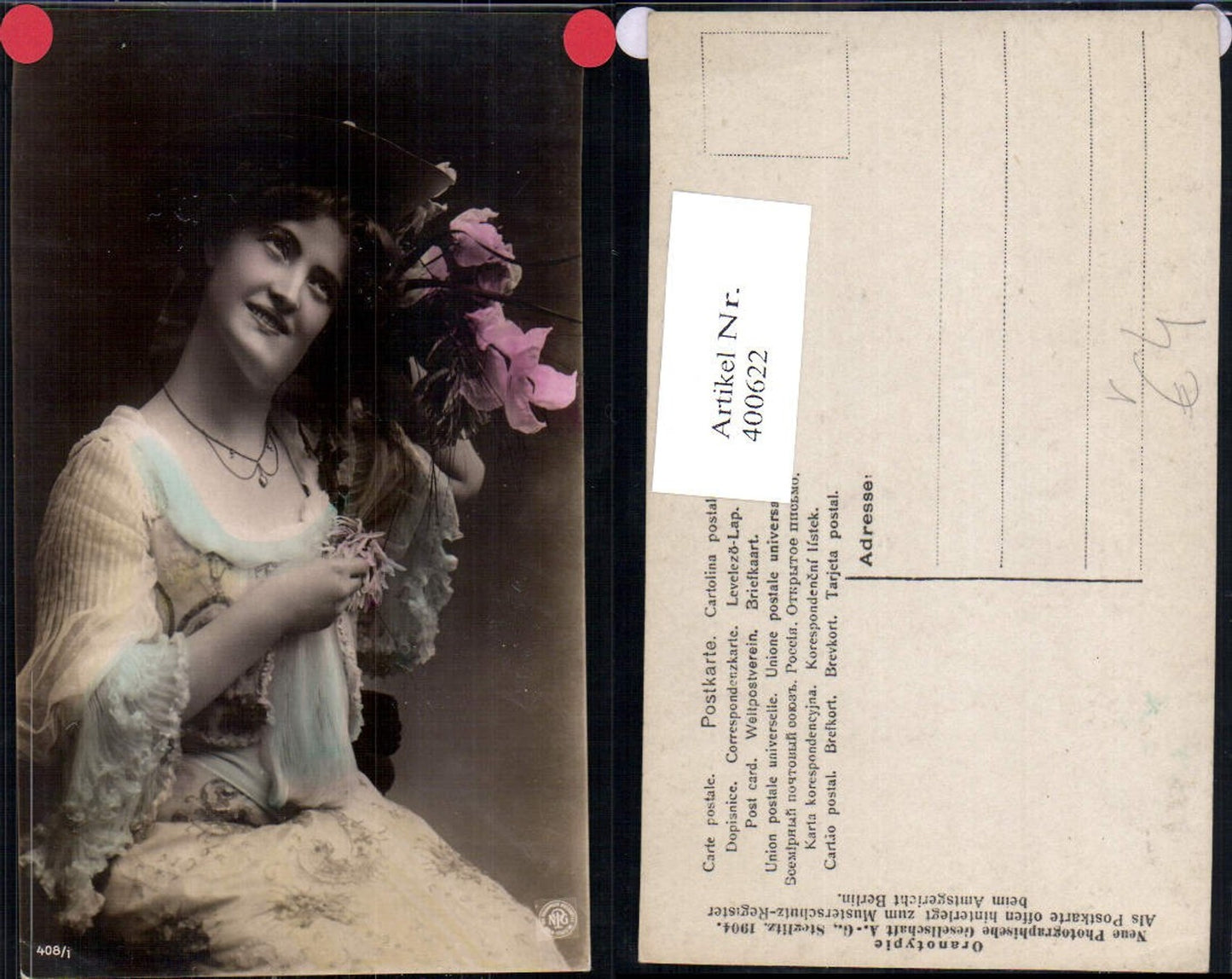 400622,Fotokunst Frau Kleid Hut Rosen pub NPG 408/1