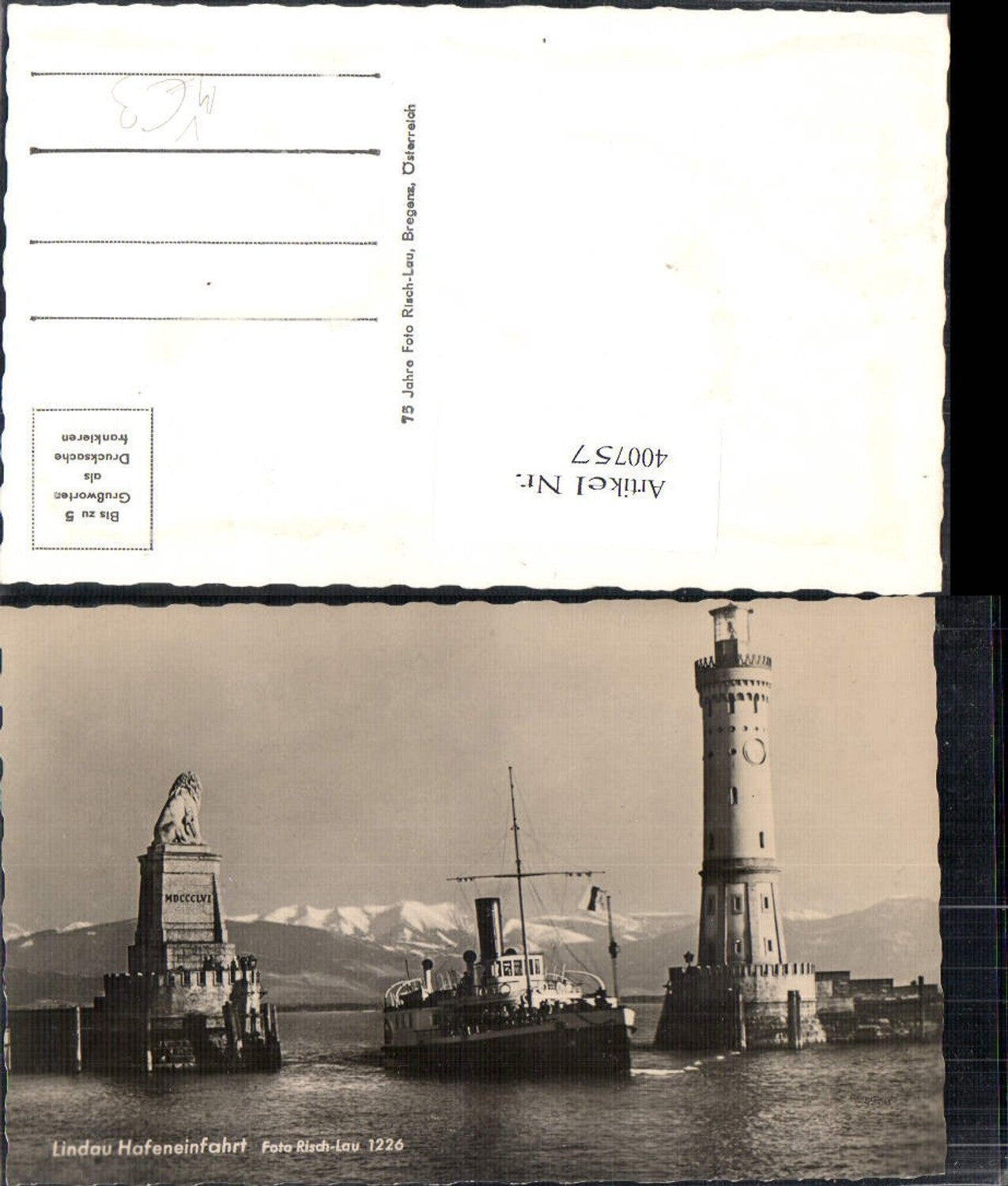 400757,Foto Ak Leuchtturm Lindau Hafeneinfahrt Schiff Dampfer pub Risch-Lau 1226