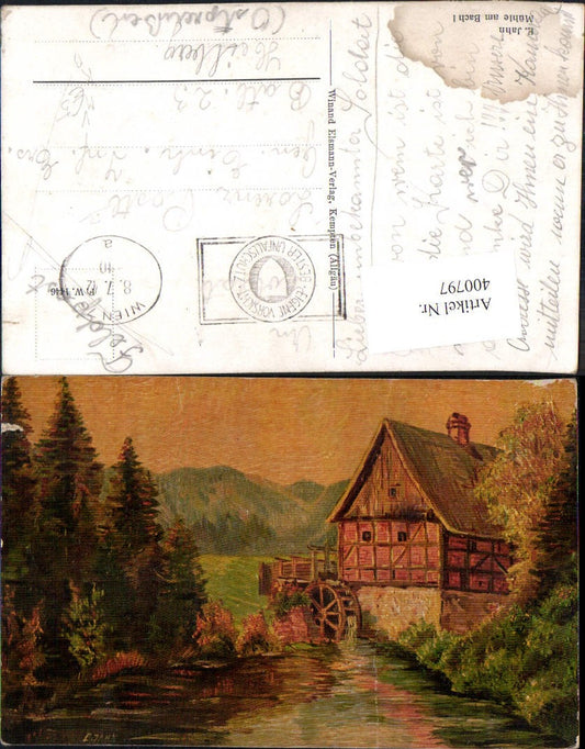 400797,Künstler Ak E. Jahn Mühle am Bach Wassermühle