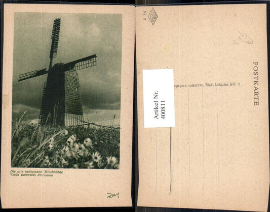 400811,Die alte verlassene Windmühle Blumen Passepartout