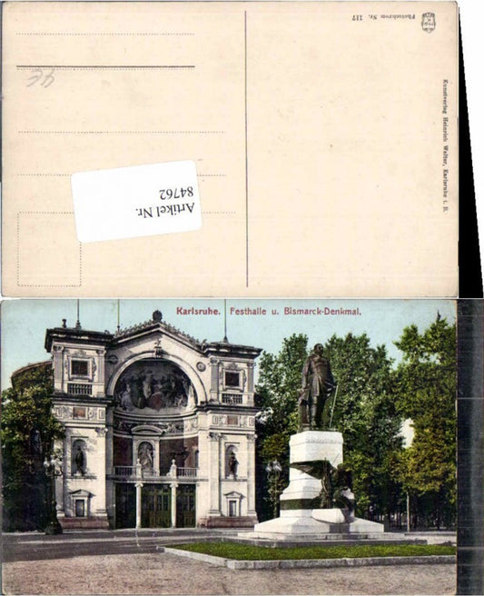 84762, Karlsruhe Festival Hall Bismarck Monument Photochrom 117