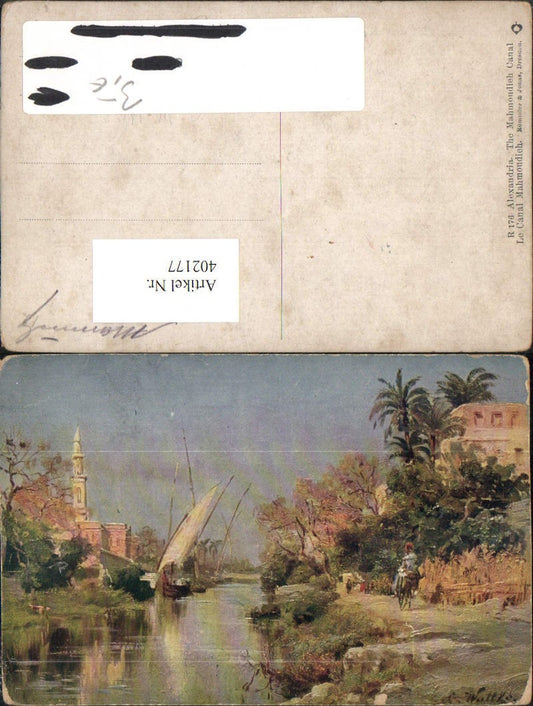 402177,Künstler AK C. Wuttke Egypt Alexandria Mahmoudieh Canal Kanal
