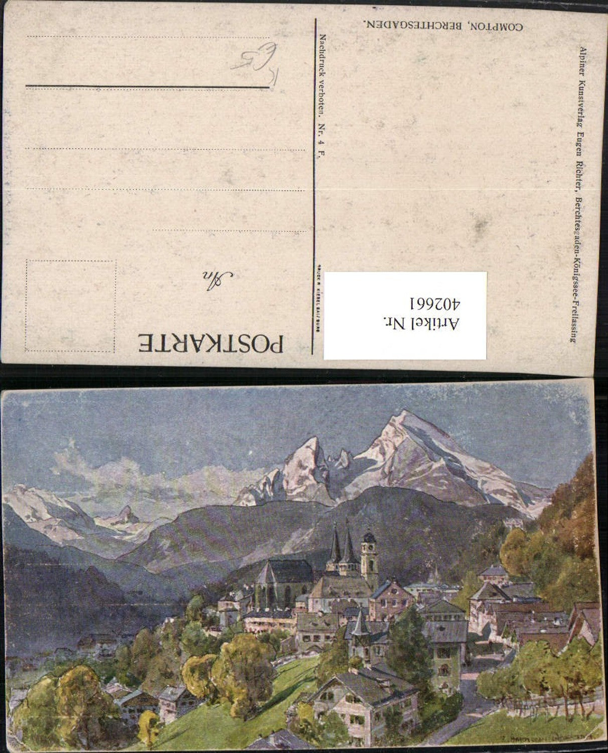 402661,Künstler AK E. Harrison Compton Berchtesgaden Totale Bergkulisse