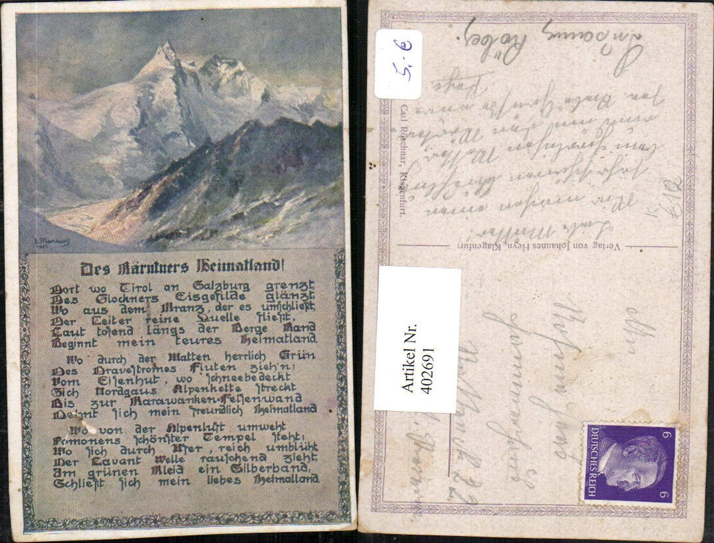 402691,Künstler AK Eduard Manhart Kärntner Heimatland Bergkulisse Text