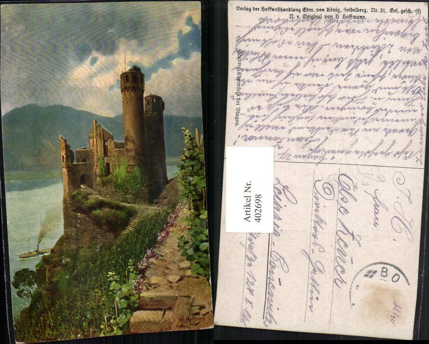 402698,Künstler AK Heinrich Hoffmann Ruine Ehrenfels b. Bingen