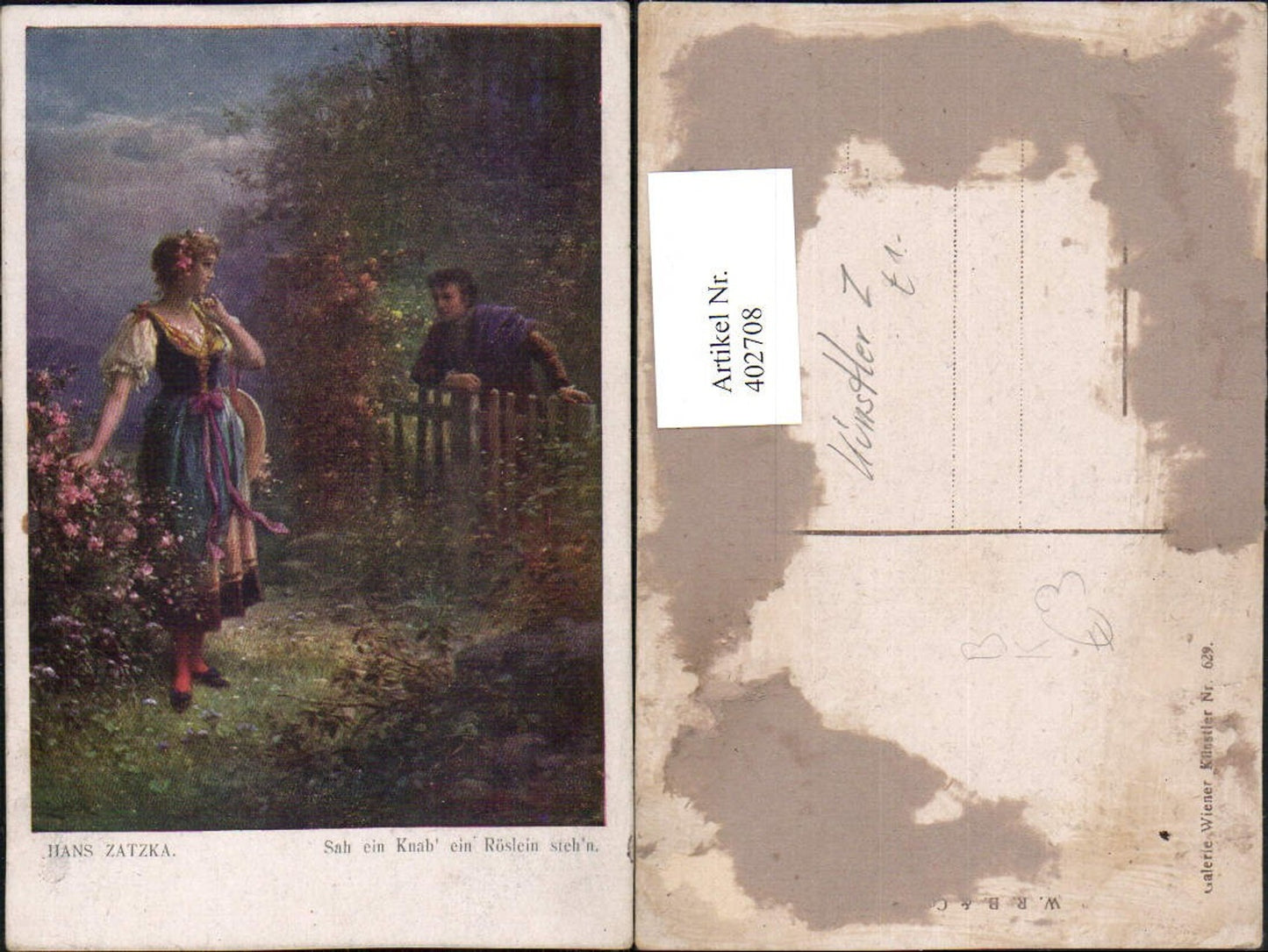 402708,Künstler AK Hans Zatzka Sah ein Knab ein Röslein stehn Liebe