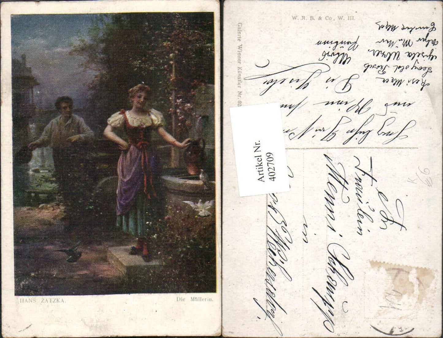 402709,Künstler AK Hans Zatzka Die Müllerin Frau in Tracht Brunnen