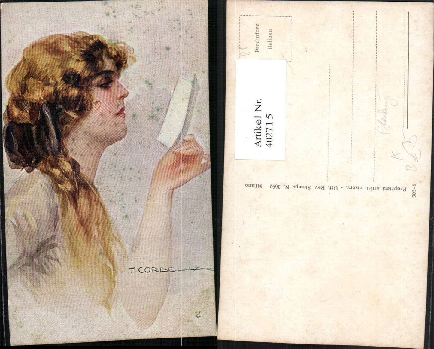 402715,Künstler AK T. Corbella Frau b. Lesen liest Portrait