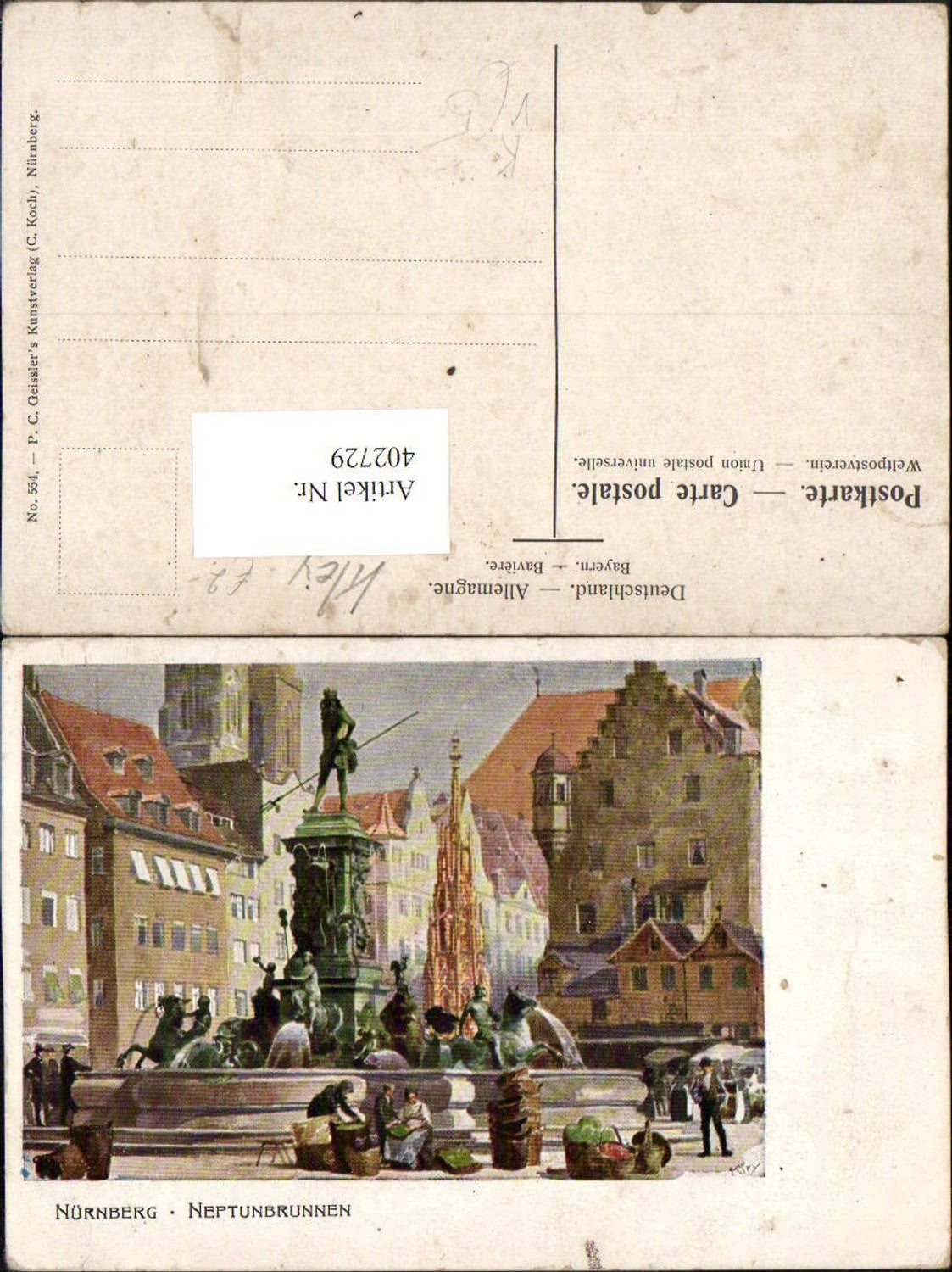 402729,Künstler AK Heinrich Kley Nürnberg Neptunbrunnen Brunnen