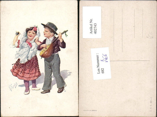 402743,Künstler AK Karl Feiertag Kinder Liebe Paar Mandoline pub Theo Stroefer 357/1