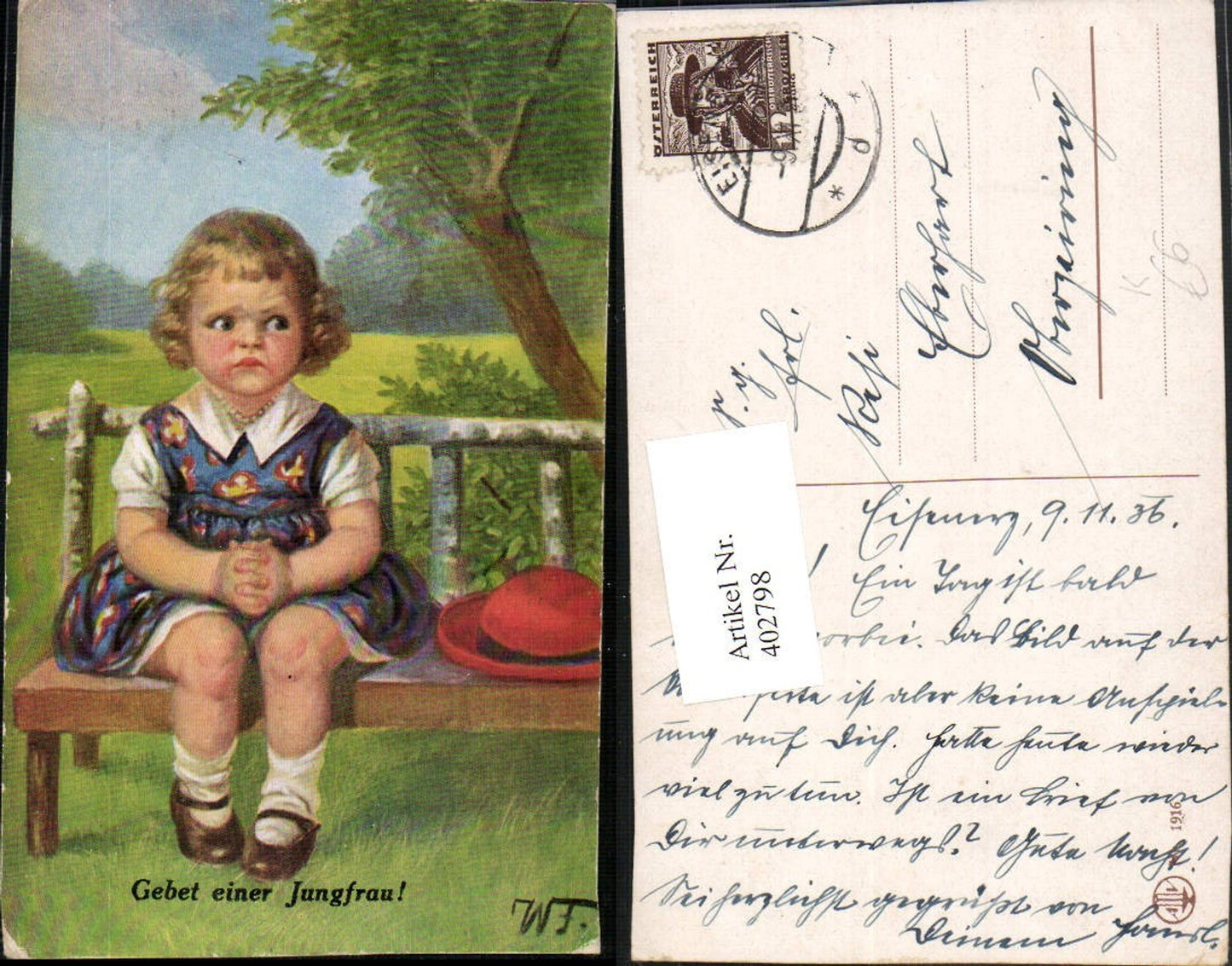 402798, Artist AK Wally Fialkowska Prayer of a Virgin Girl Bench Hat