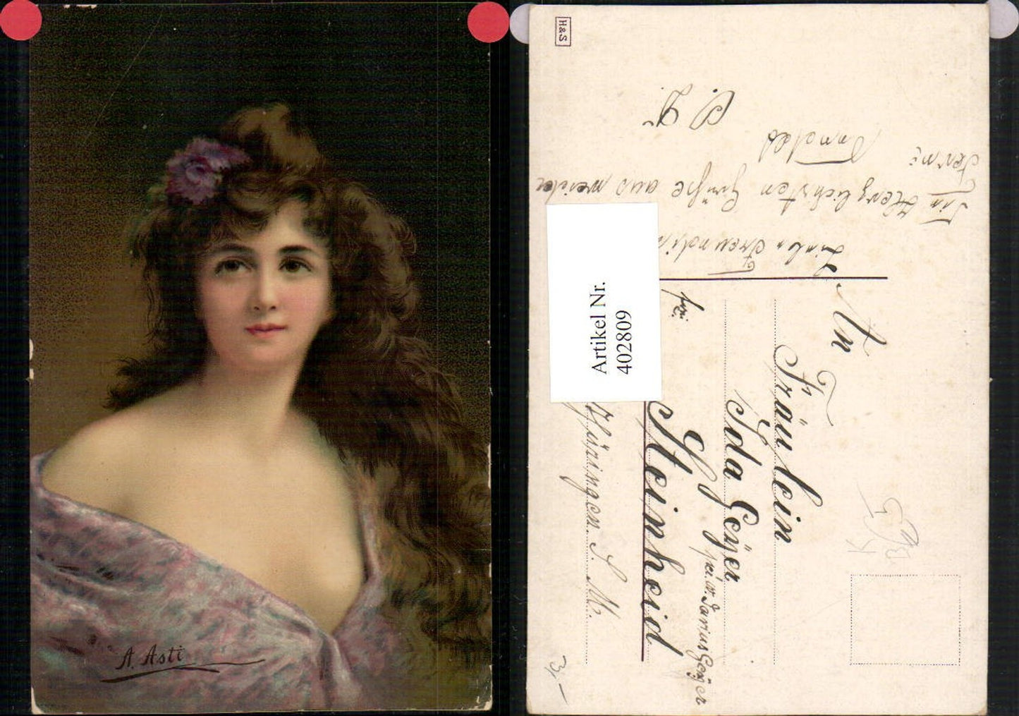 402809,Künstler AK A. Asti Frau m. Langen brauen Haaren Portrait
