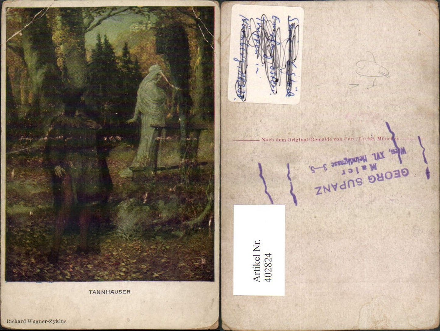 402824,M. Munk Vienne 984 Künstler Ferd. Leeke Wagner-Zyklus Tannhäuser Mann Wegkreuz
