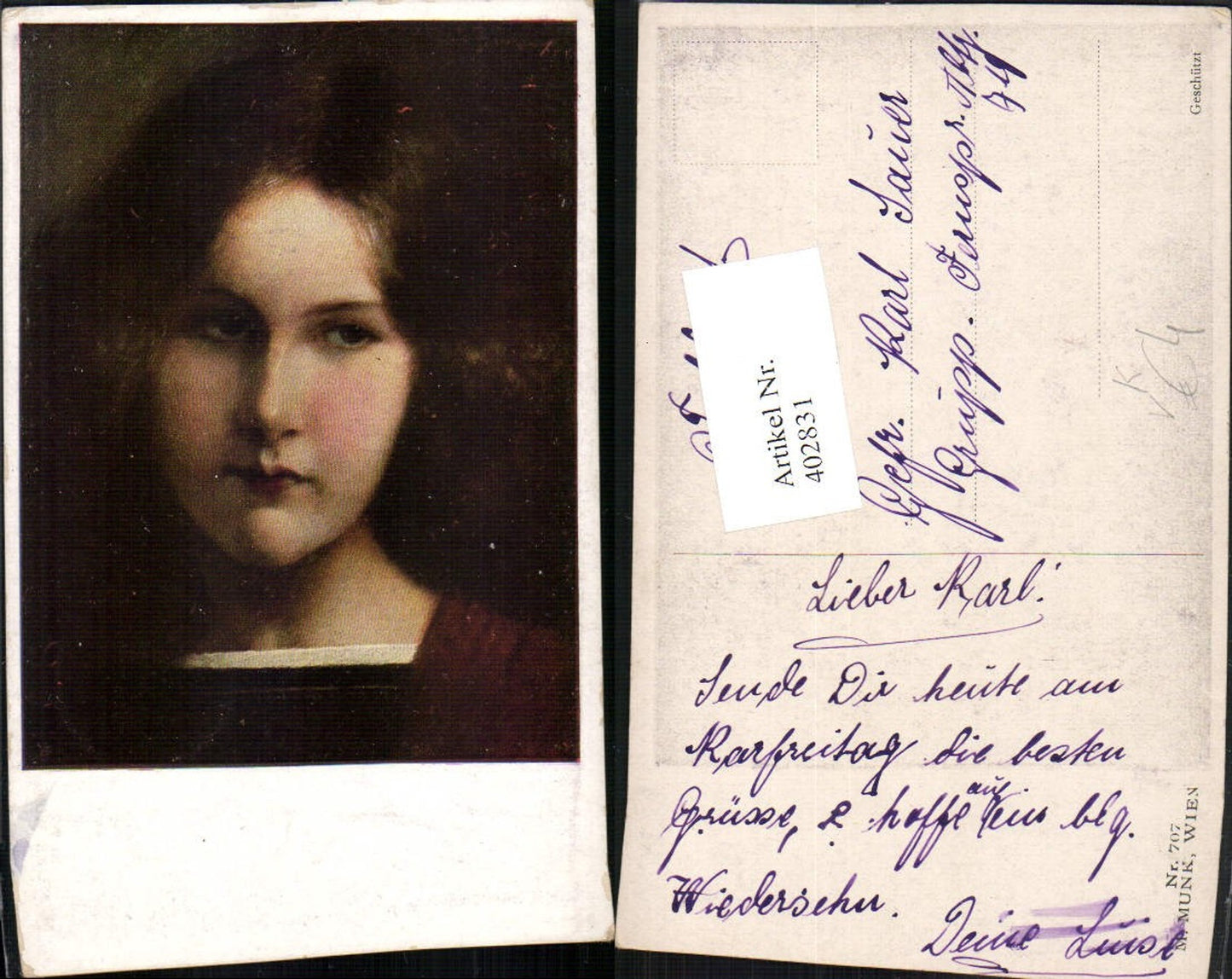 402831,M. Munk Vienne 707 Künstlerkarte Kind Mädchen Portrait