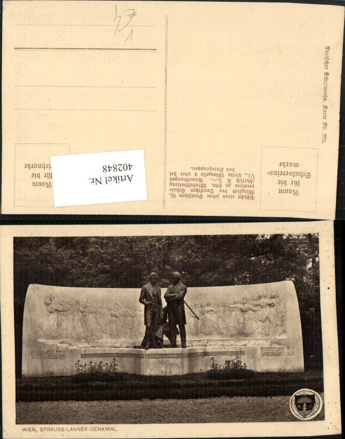 402848,Deutscher Schulverein 202 Wien Strauss-Lanner-Denkmal Statue