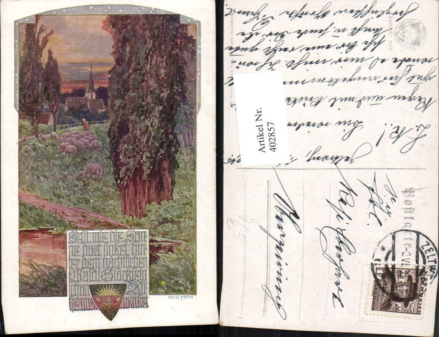 402857,Deutscher Schulverein 1045 Künstler Gustav Feith Landschaft Schafe Herde