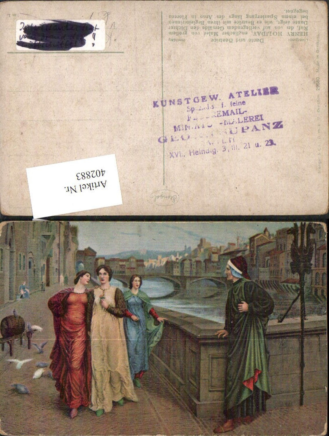 402883,Stengel Co 29080 Künstler Henry Holiday Dante und Beatrice Esplanade Brücke