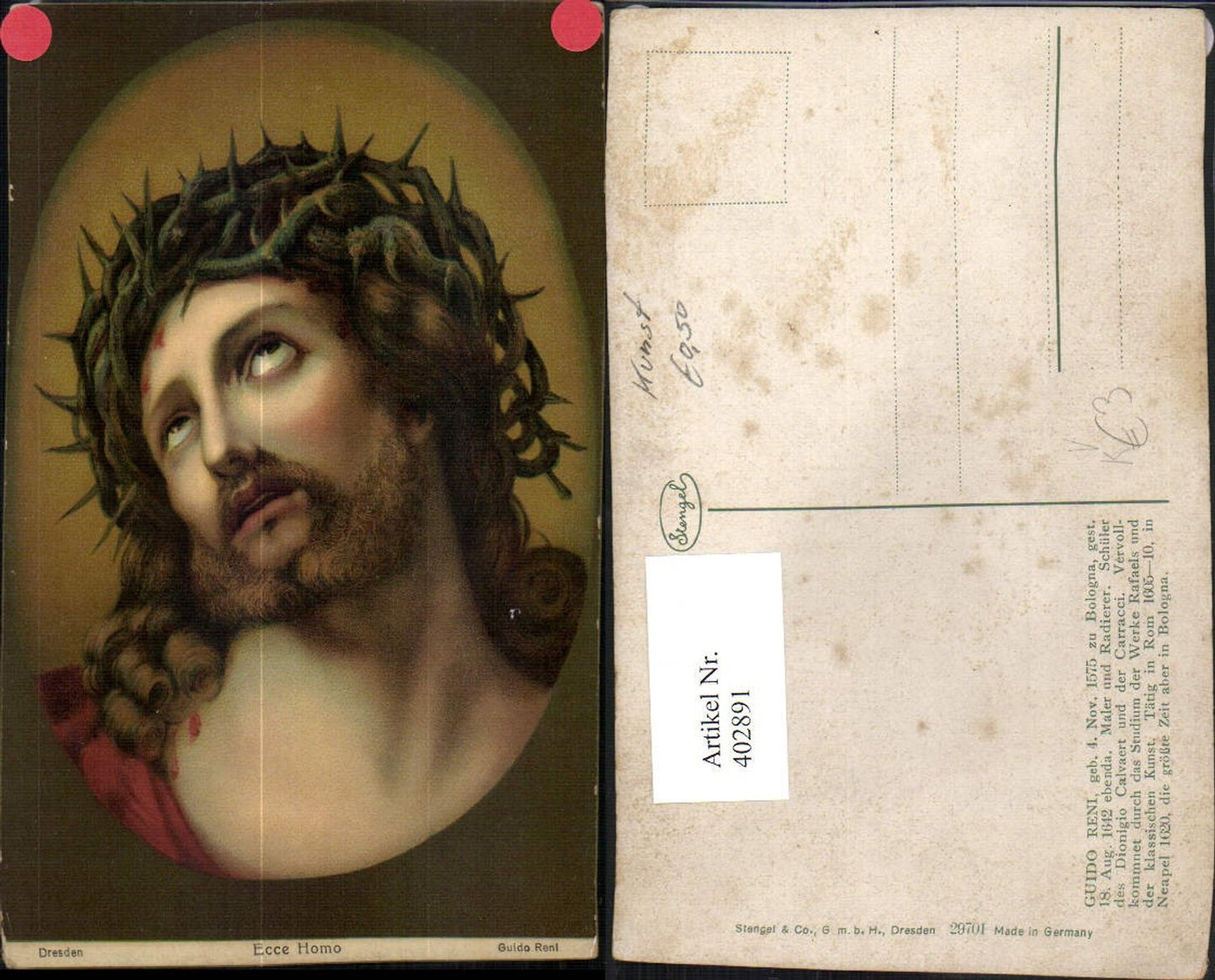 402891,Stengel Co 29701 Künstler Guido Reni Ecce Homo Jesus m. Dornenkranz