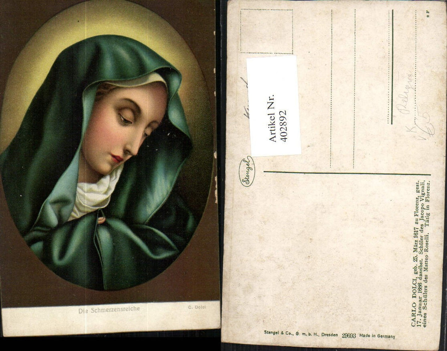 402892,Stengel Co 29693 Künstler Carlo Dolci Schmerzensreiche Religion Portrait