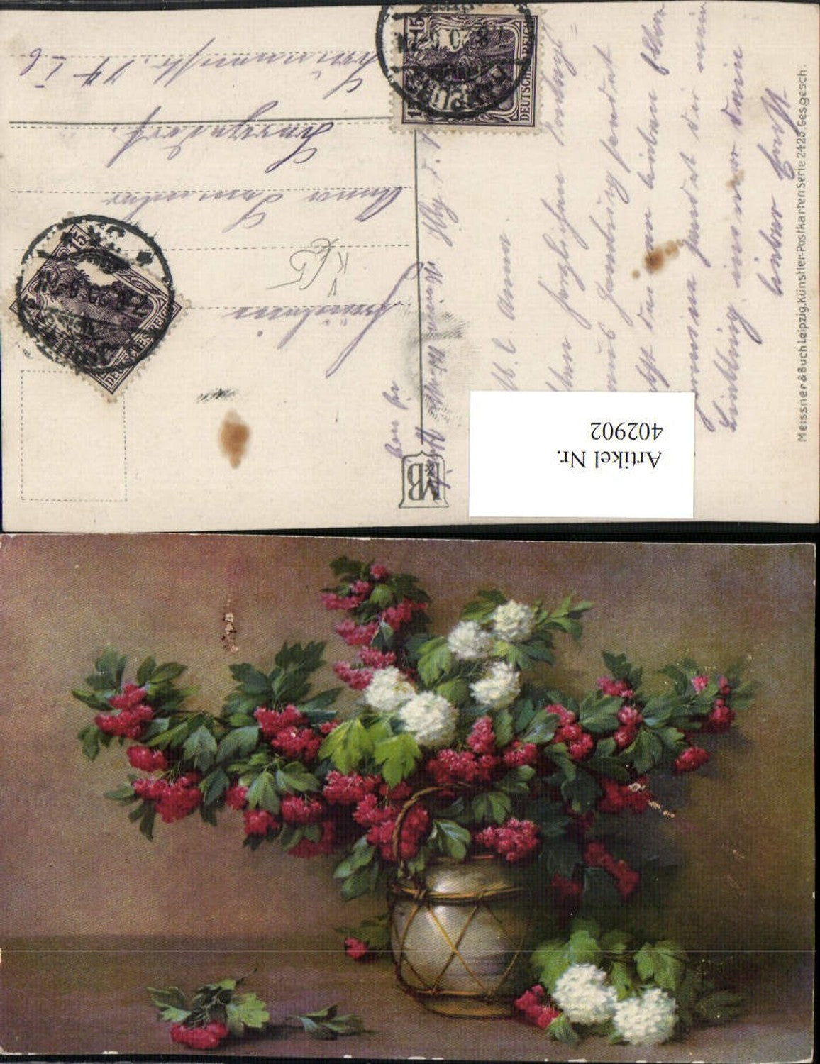 402902,Meissner & Buch 2425 Künstlerkarte Blumen Vase