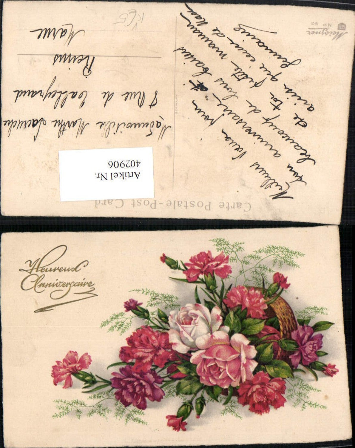 402906,Meissner & Buch 92 Künstlerkarte Blumen Nelken Rosen