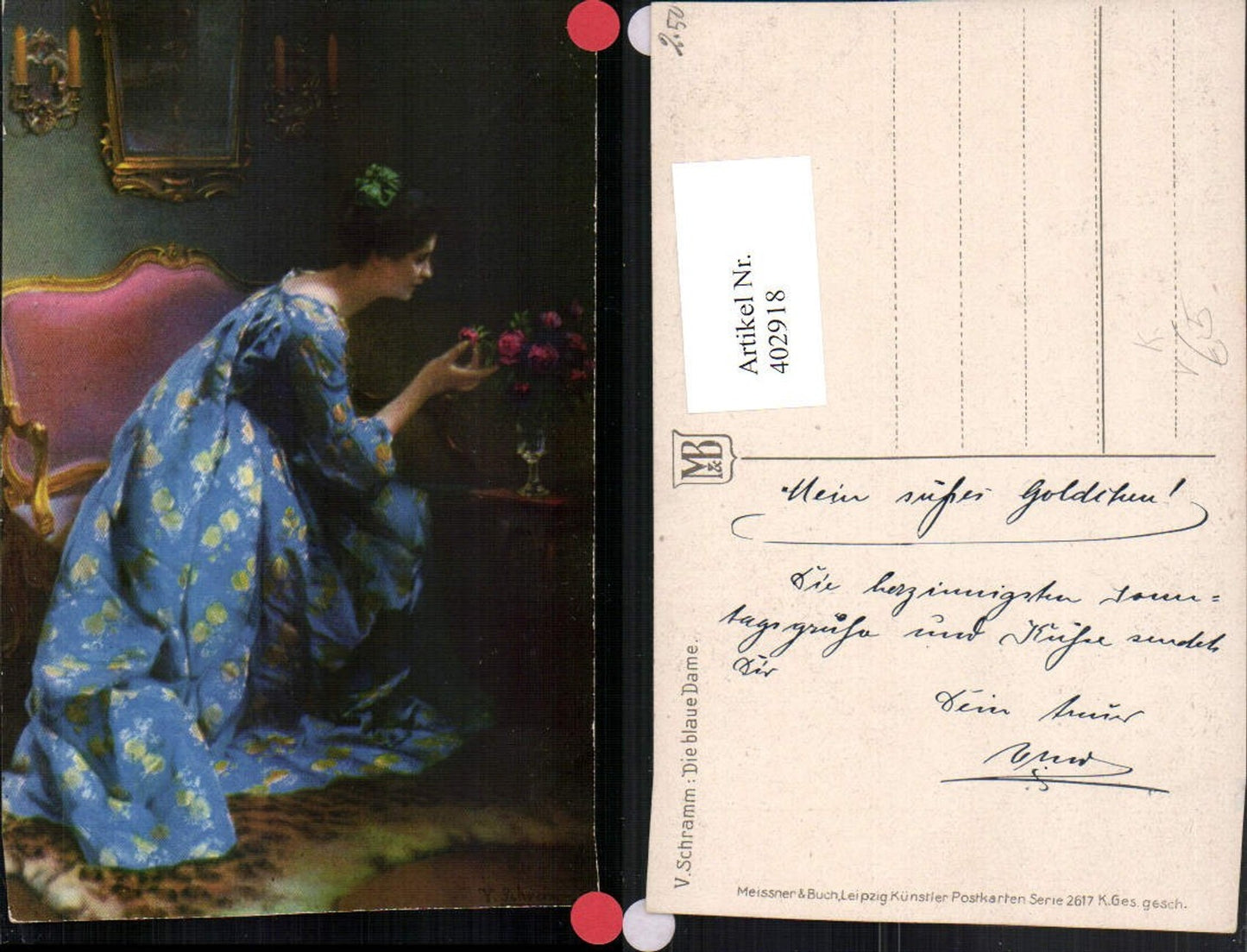 402918,Meissner & Buch 2617 Künstler V. Schramm Die blaue Dame Kleid