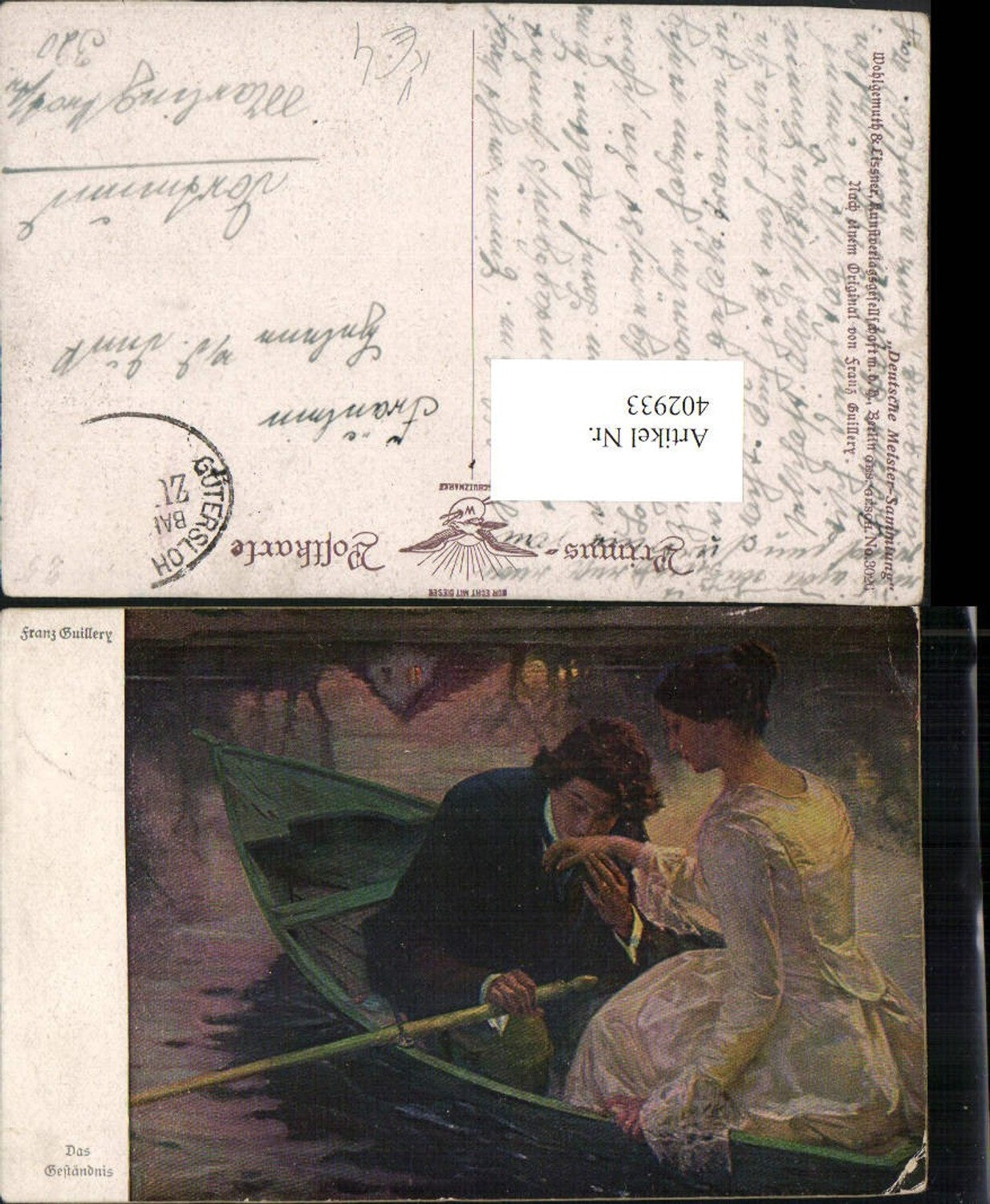 402933,Primus AK 3026 Künstler Franz Guillery Das Geständnis Liebe Paar Ruderboot