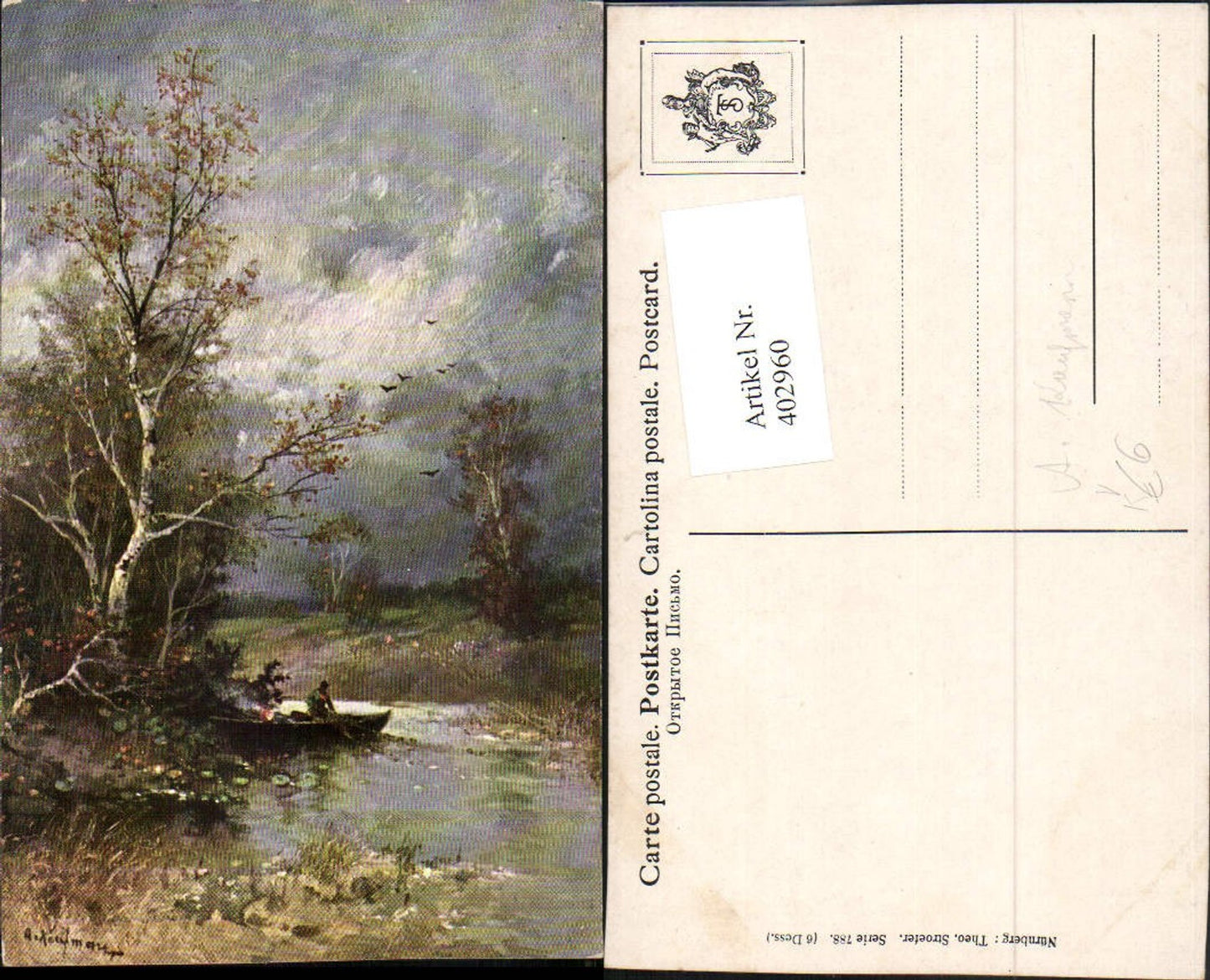 402960,Theo Stroefer 788 Künstler A. Kaufmann Landschaft Ruderboot Boot