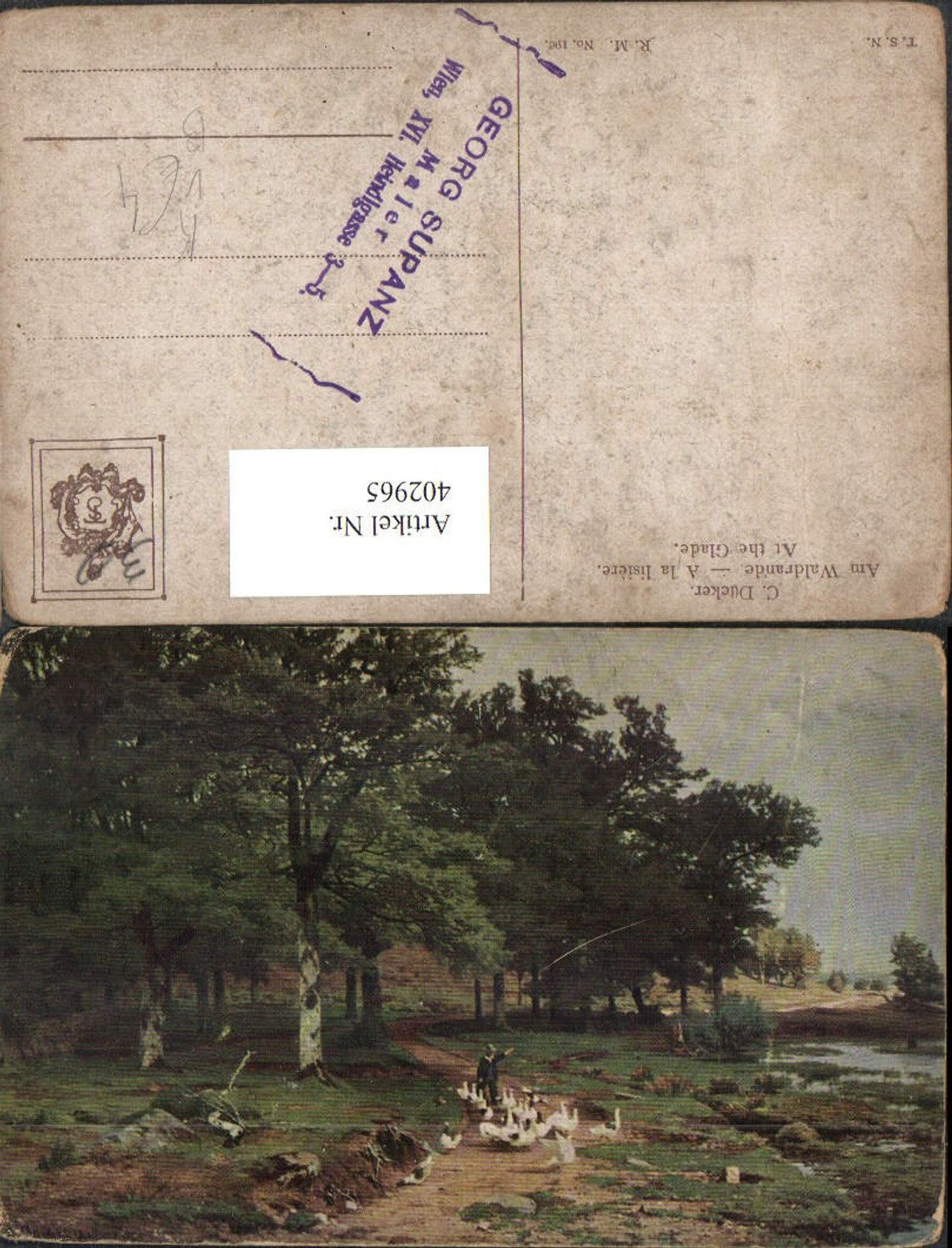 402965,Theo Stroefer 196 Künstler C. Dücker Am Waldrande Landschaft Gänse
