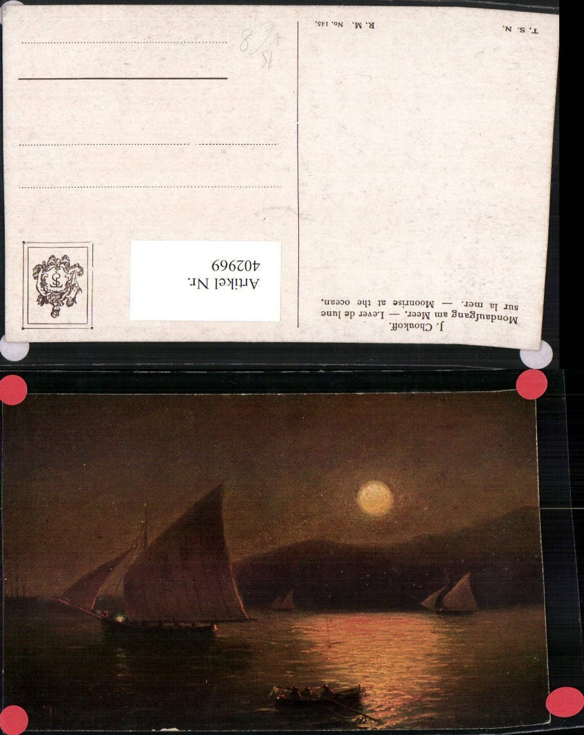 402969,Theo Stroefer 145 Künstler J. Choukoff Mondaufgang am Meer Segelboote
