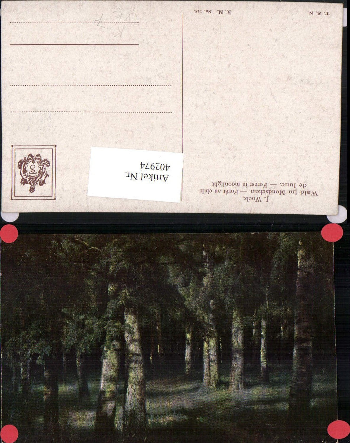 402974,Theo Stroefer 148 Künstler J. Woelz Wald im Mondschein