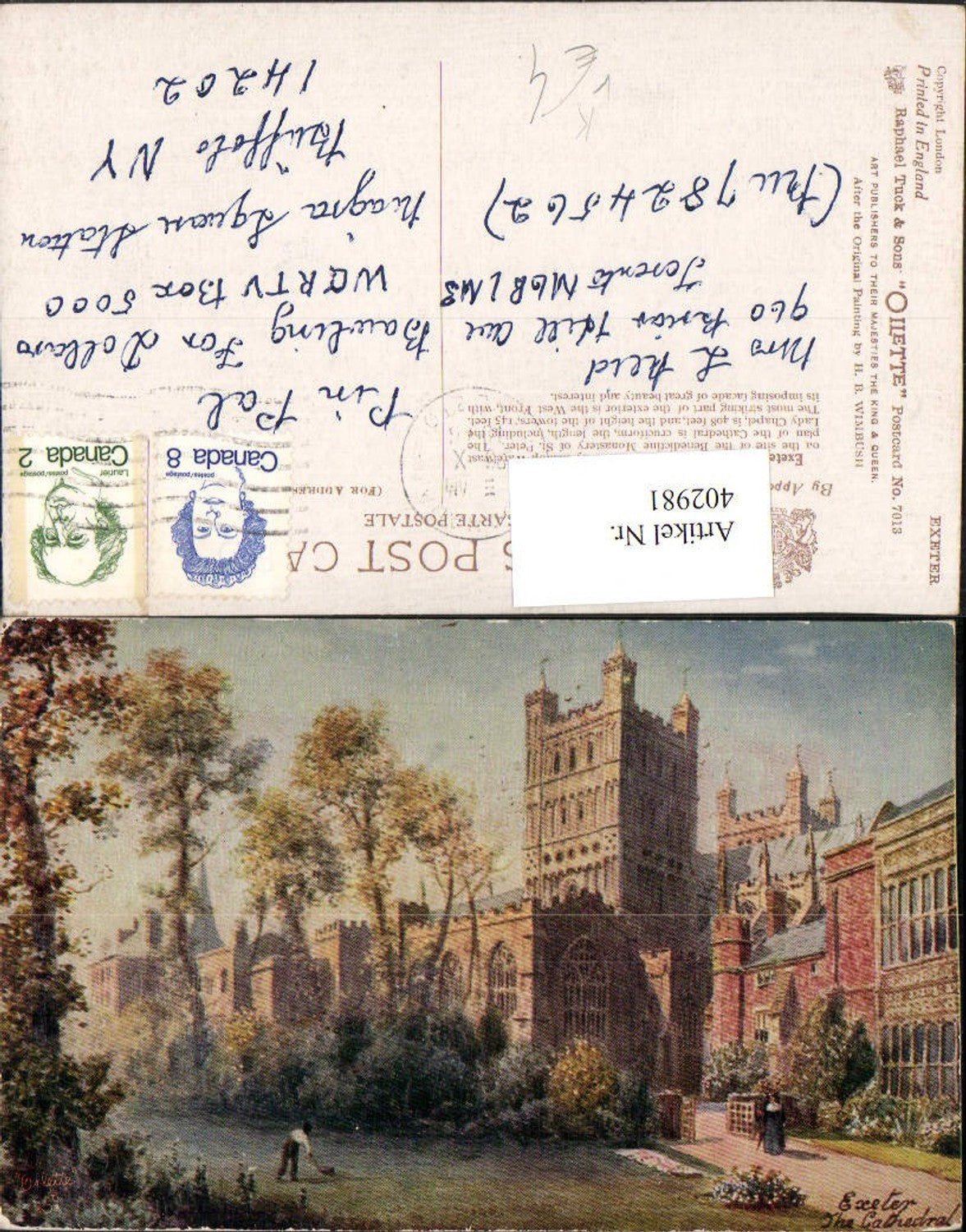 402981,Raphael Tuck & Sons 7013 Künstler H. B. Wimbush Exeter Cathedral Kirche