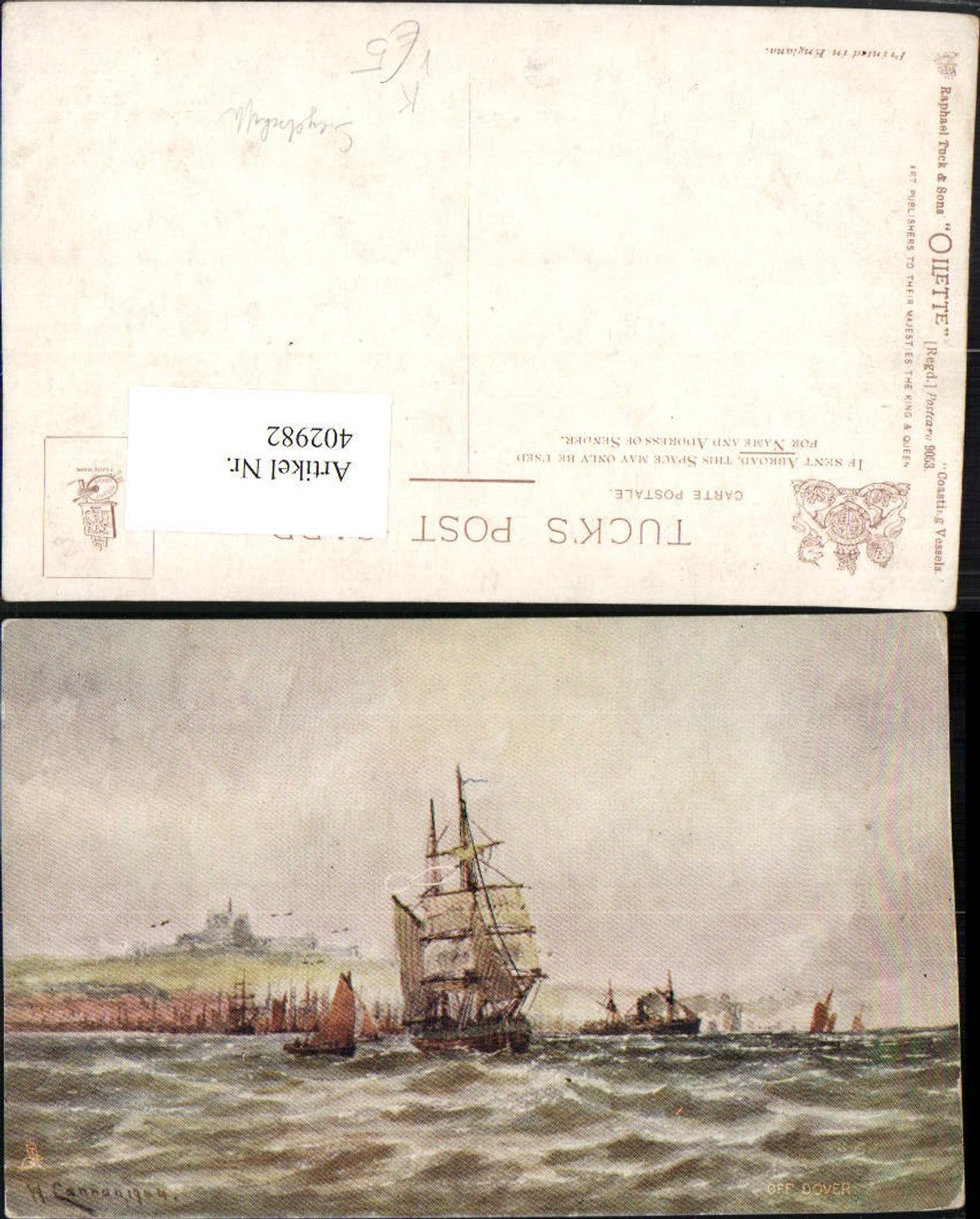 402982,Raphael Tuck & Sons 9053 Künstler W. Cannon Coasting Vessels Segelschiff