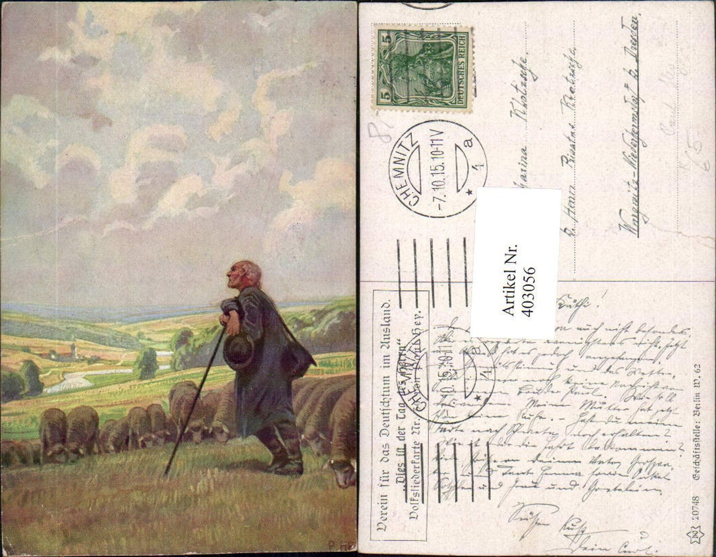 403056,VDA Association for German Culture Abroad Folk Song Card 36 Artist Paul Hey Shepherd Sheep