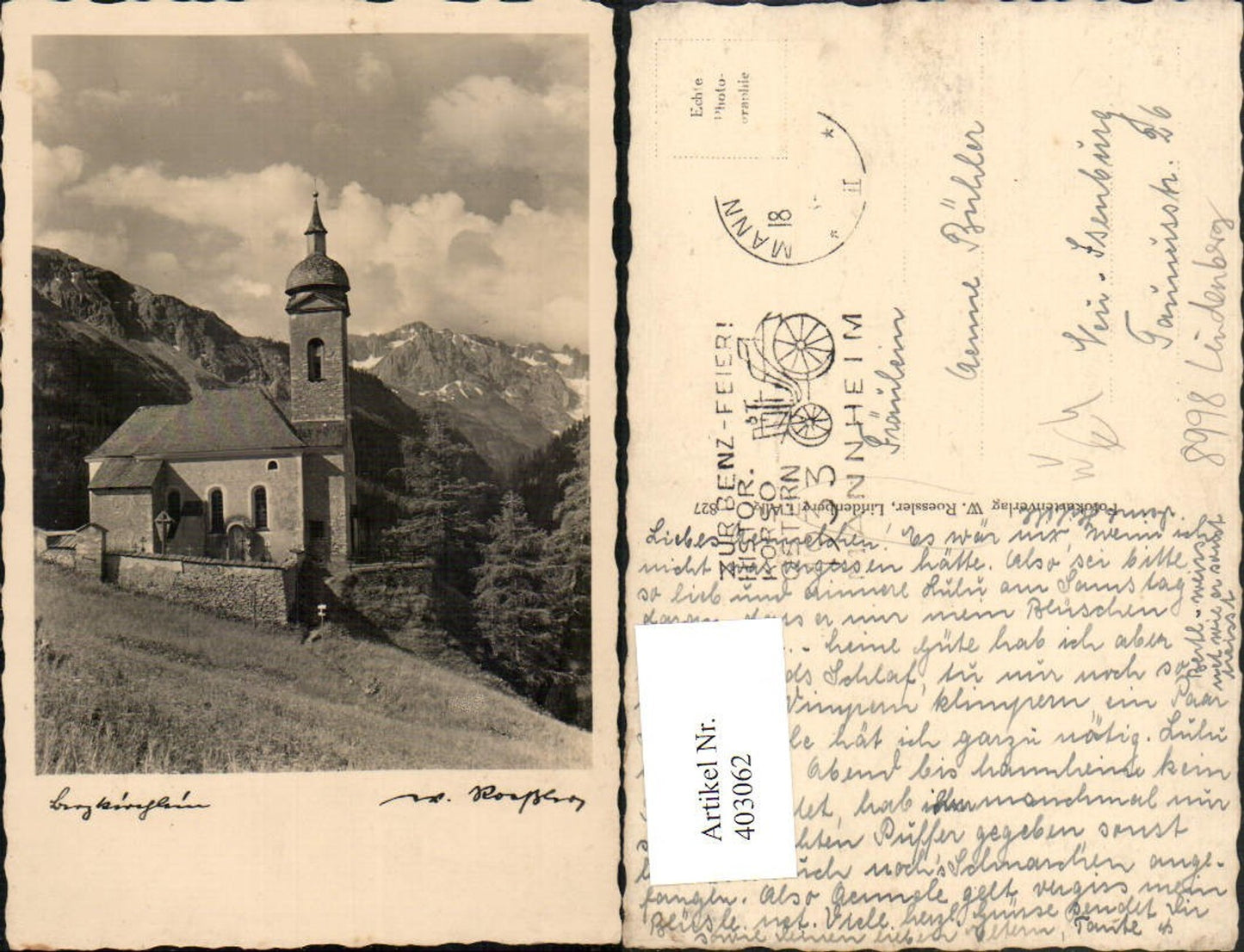 403062,Fotokunst W. Roeßler Lindenberg im Allgäu Bergkirche Bergkulisse