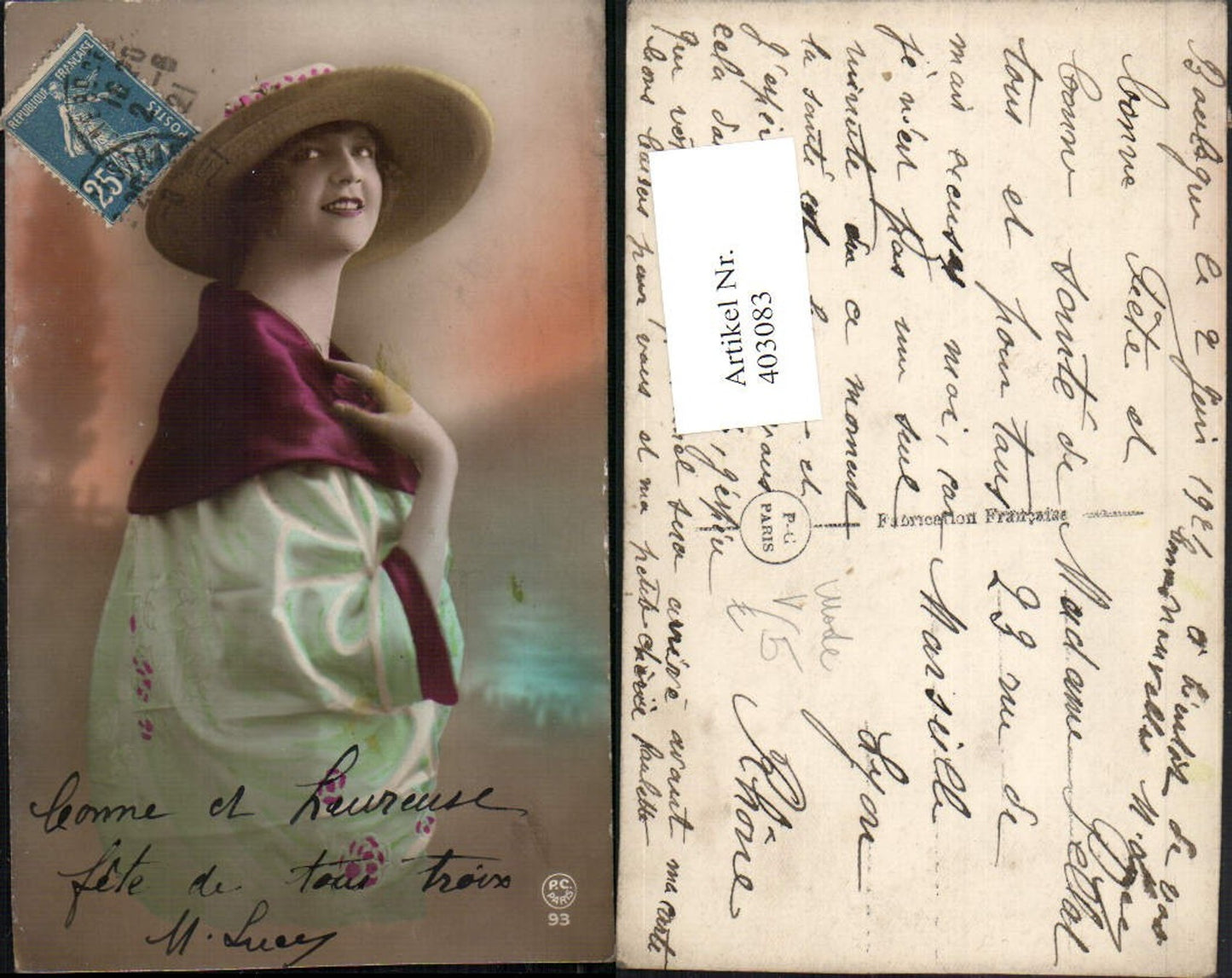 403083,P.C. Paris 93 Frau m. Hut Hutmode Mode Portrait