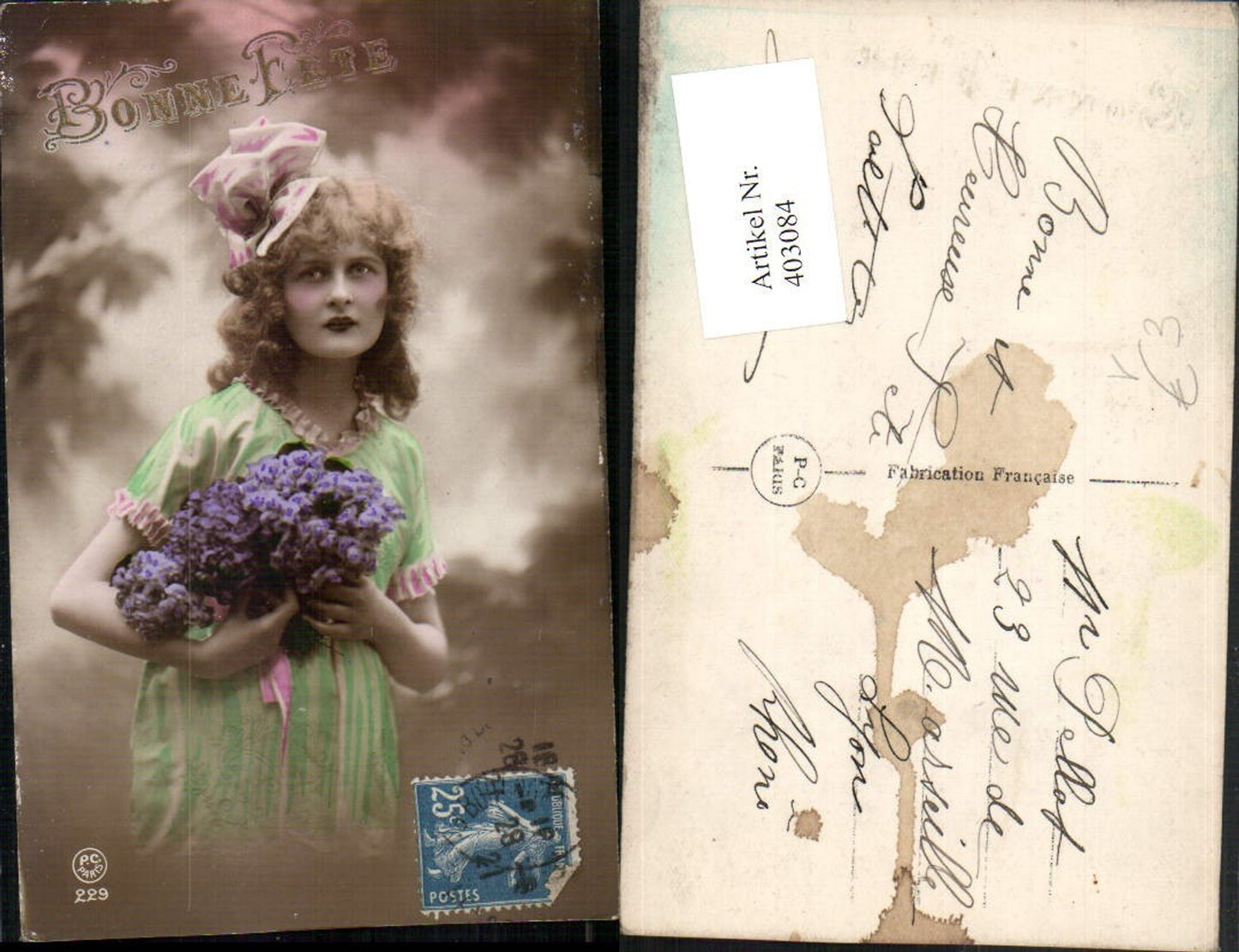 403084,P.C. Paris 229 Frau Mädchen m. Masche Blumen Portrait