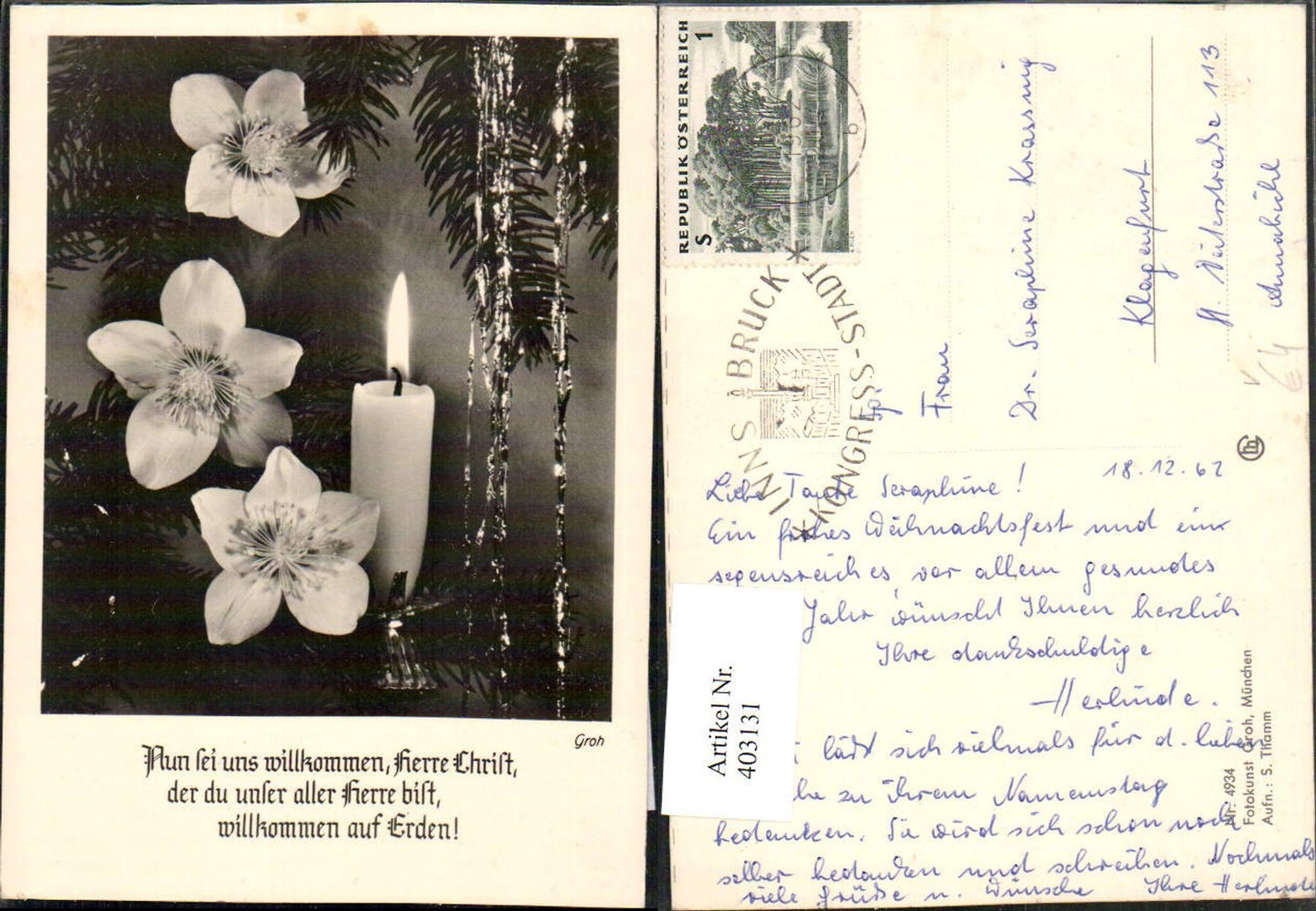 403131,Fotokunst Groh 4934 Christbaum Kerze Blüten Spruch
