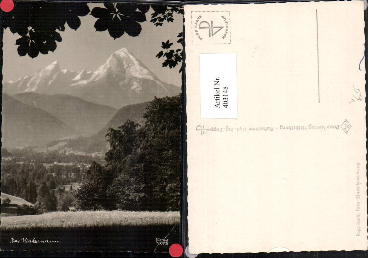 403148,Popp Verlag 1873 Watzmann b. Berchtesgaden Bergkulisse